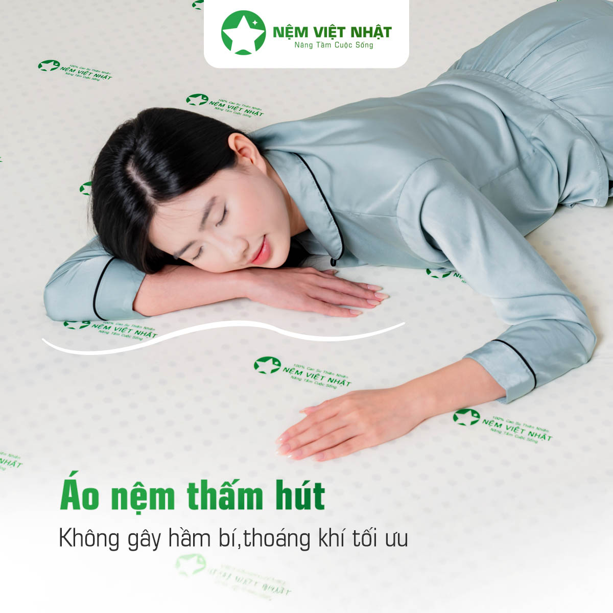 Áo nệm gấm cao cấp có khóa kéo của nệm cao su thiên nhiên Việt Nhật Natural tại Sương Tuyết Đà Nẵng