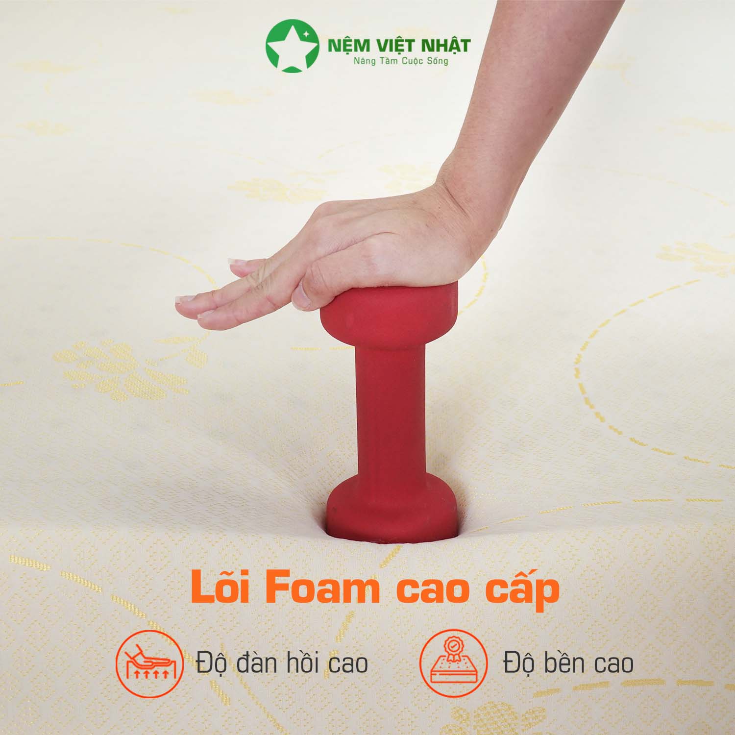 Thiết kế 1 mặt lỗ tròn và 1 mặt lỗ vuông của nệm Việt Nhật Latex Gold tại Sương Tuyết Đà Nẵng