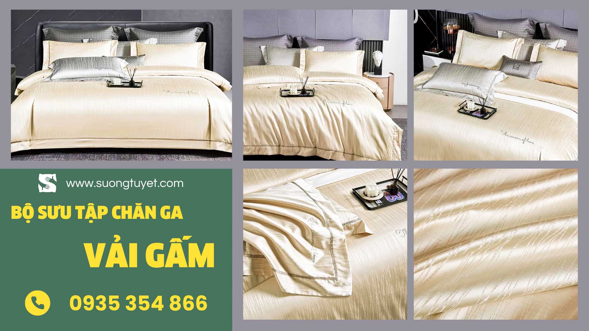 Chăn ga lụa gấm toát lên vẻ sang trọng tột đỉnh.