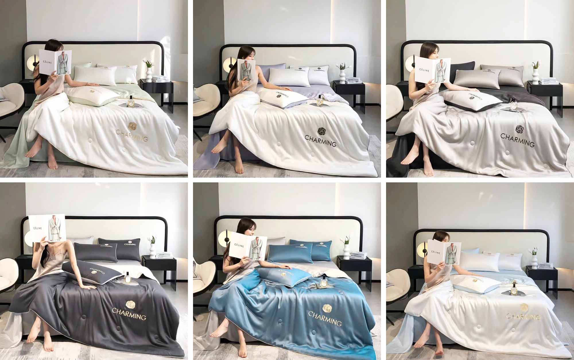 Lụa charming màu trơn hoặc phối 2 màu đẹp mắt.