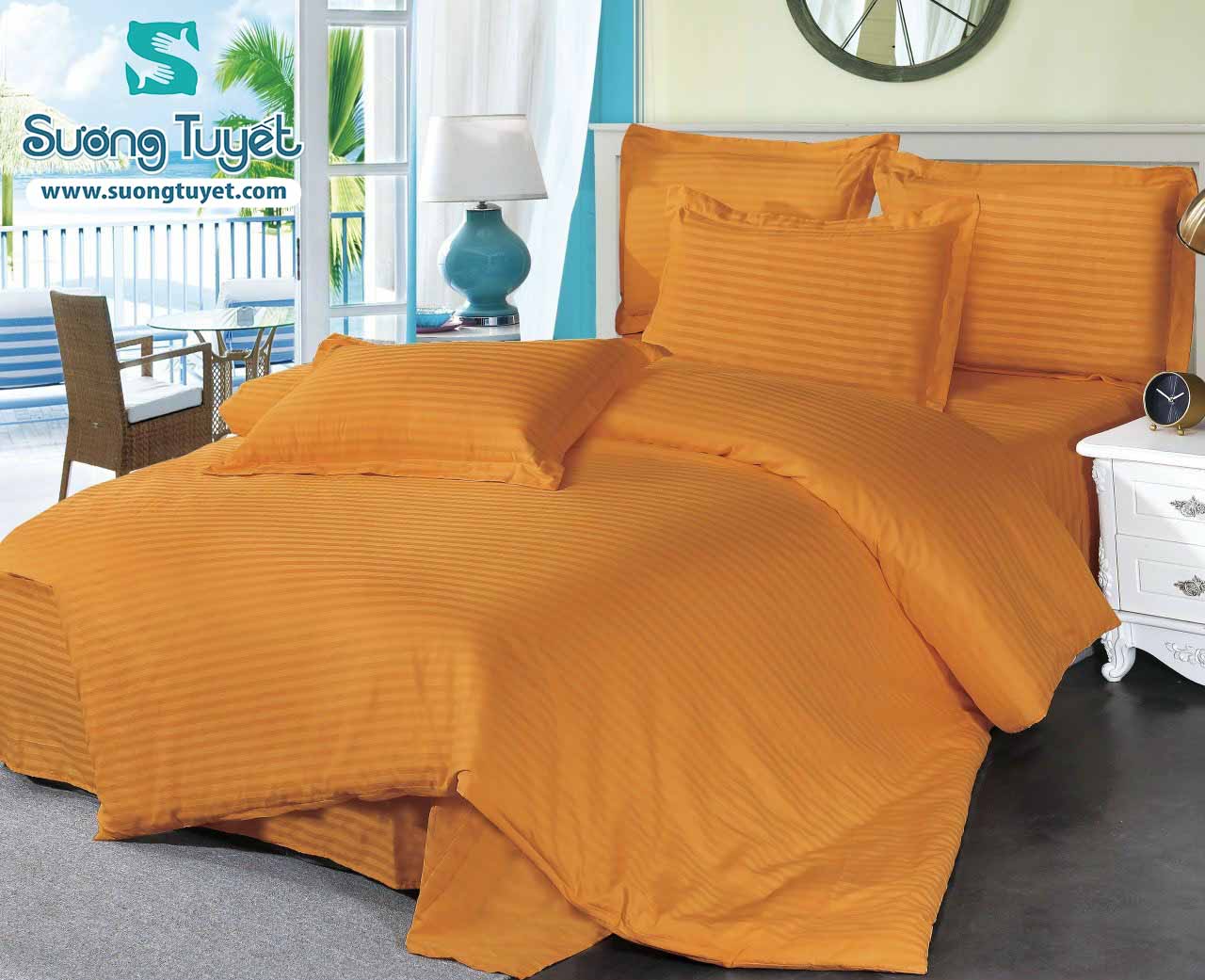 mẫu vải drap khách sạn màu cam