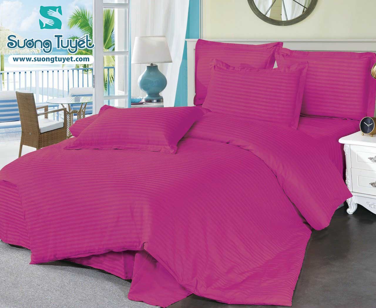 mẫu vải drap khách sạn màu hồng