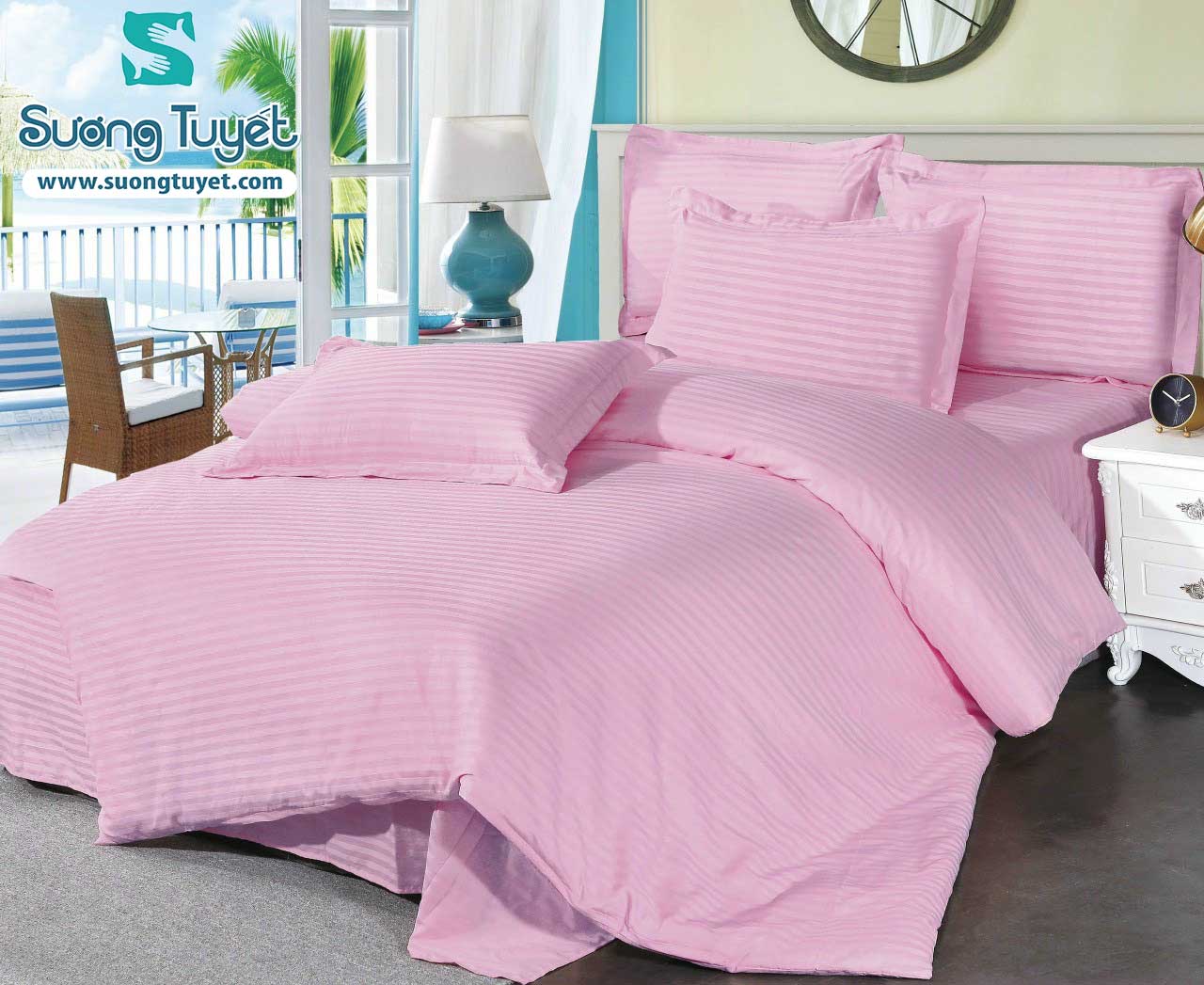 mẫu vải drap khách sạn màu hồng cánh sen