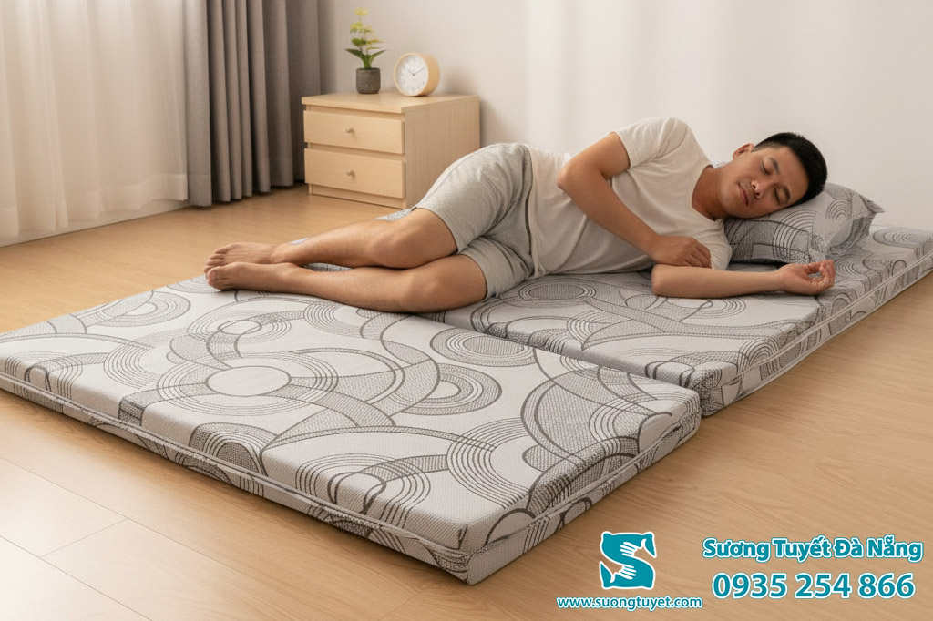 Nệm gấp Dana đặc biệt phù hợp để nằm đất, trong không gian chật hẹp.