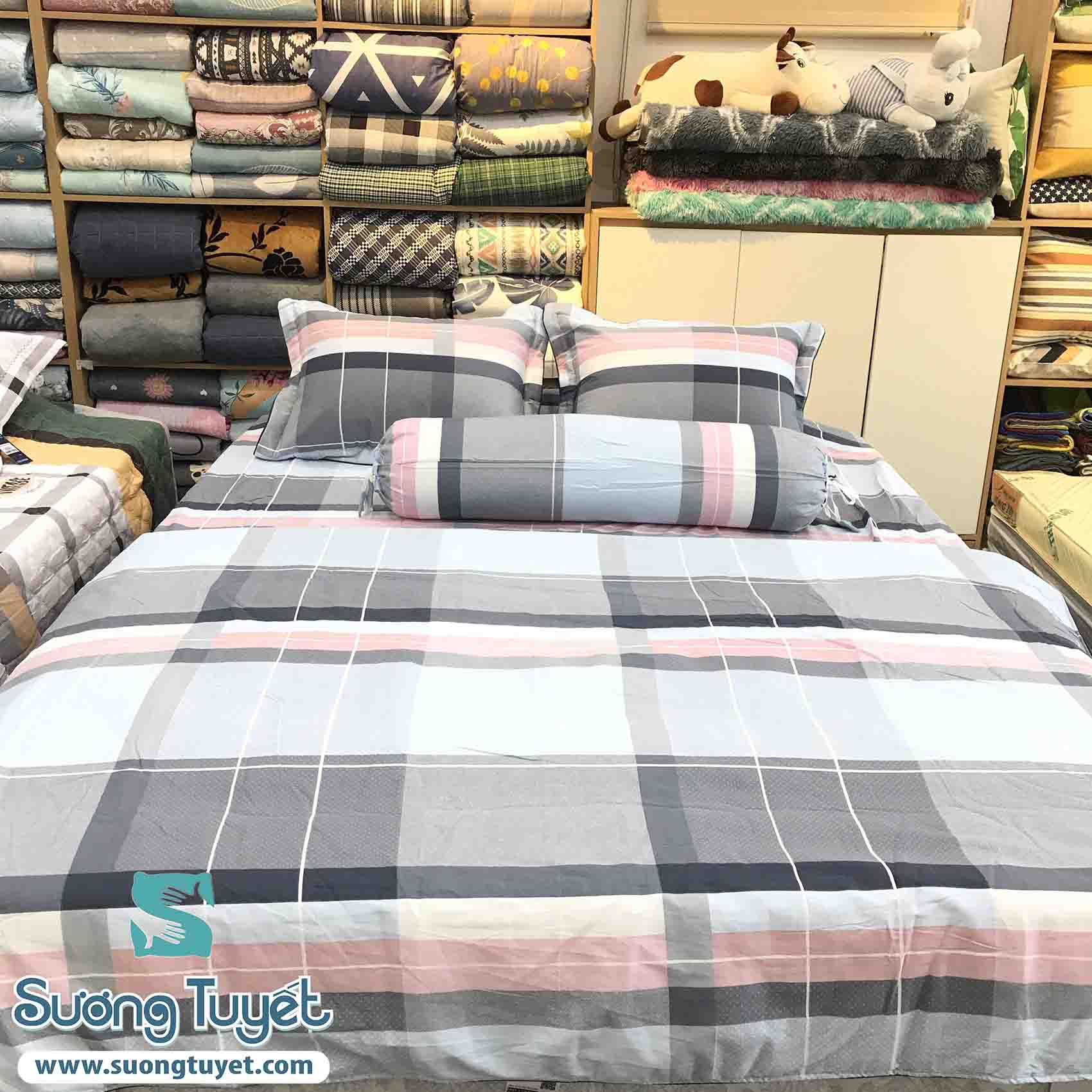 drap giường cotton hàn quốc màu xám trắng 56
