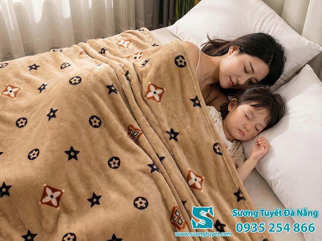 Mền lông tuyết màu nâu cà phê ngôi sao