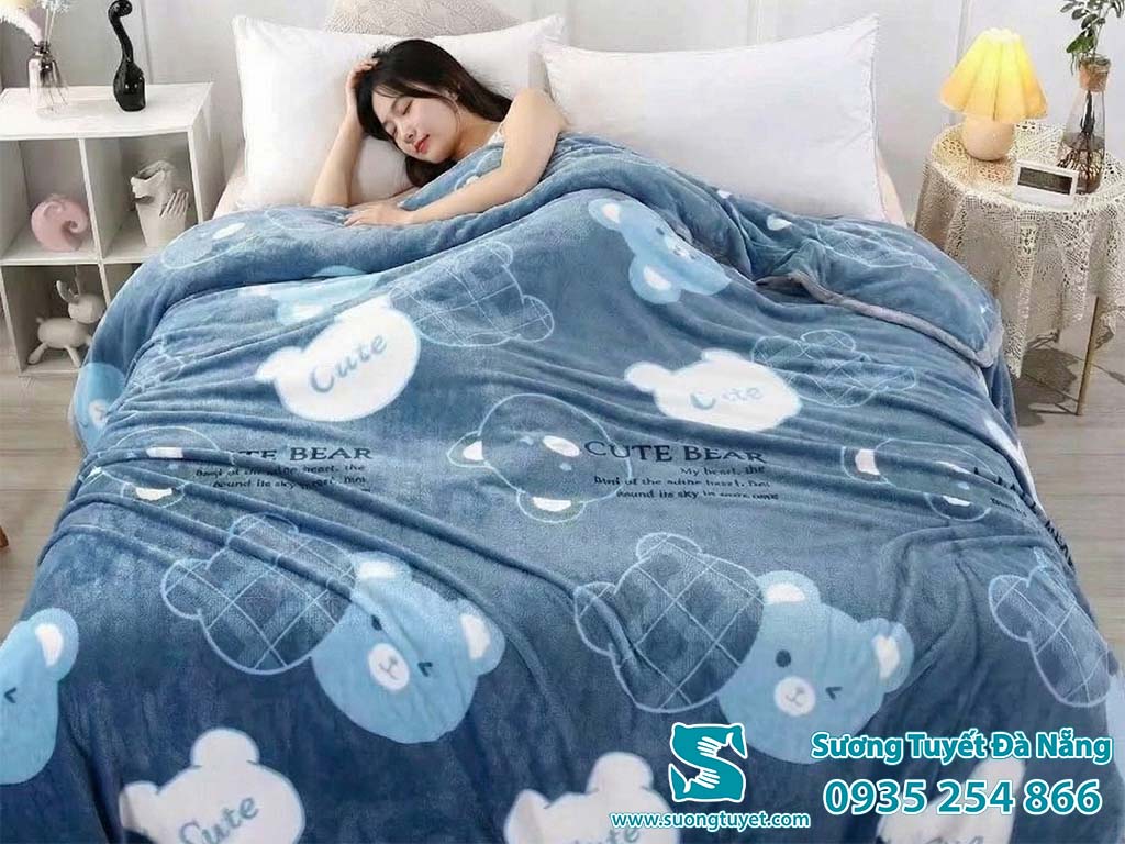 Mền lông tuyết hình gấu xanh nhã nhặn