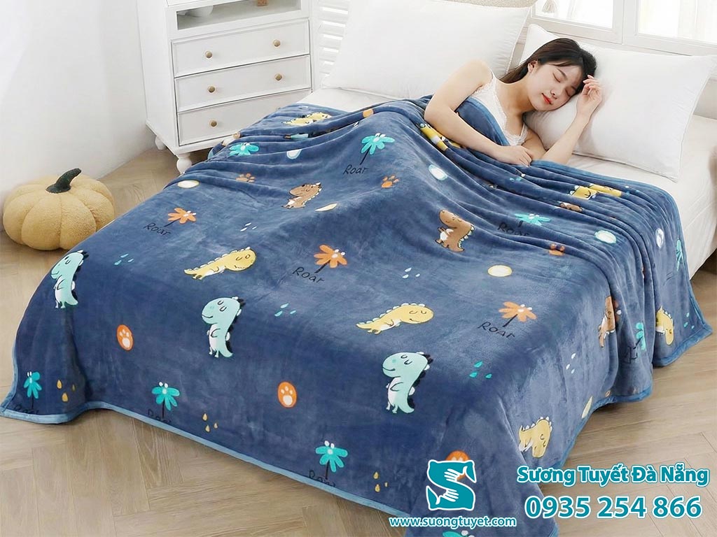 Mền lông tuyết khủng long màu xanh xám