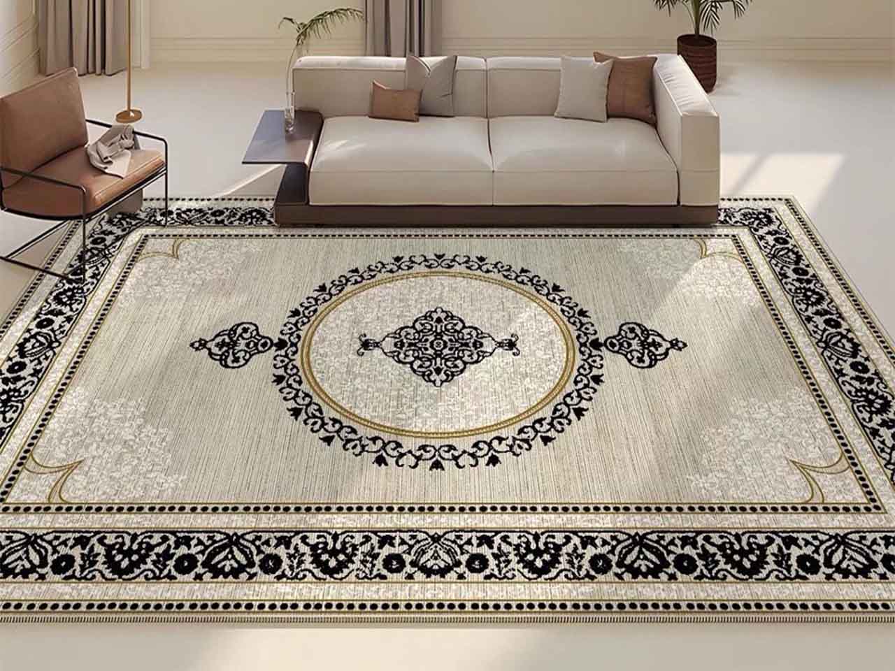 Thảm l&oacute;t s&agrave;n thường được đặt dưới sofa cho đẹp.