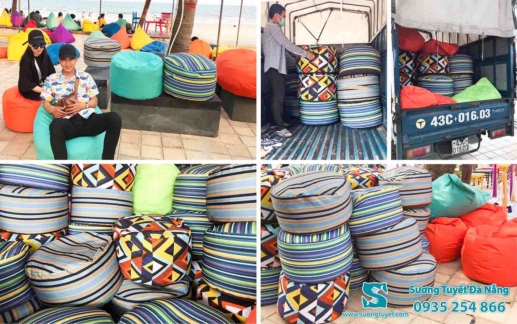 Hoặc đôn ghế hoa văn, kẻ sọc, đường diềm...