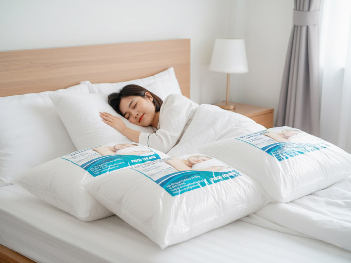 Gối lông vũ cao cấp Sutuco với chất liệu microfiber mềm mịn, êm ái.