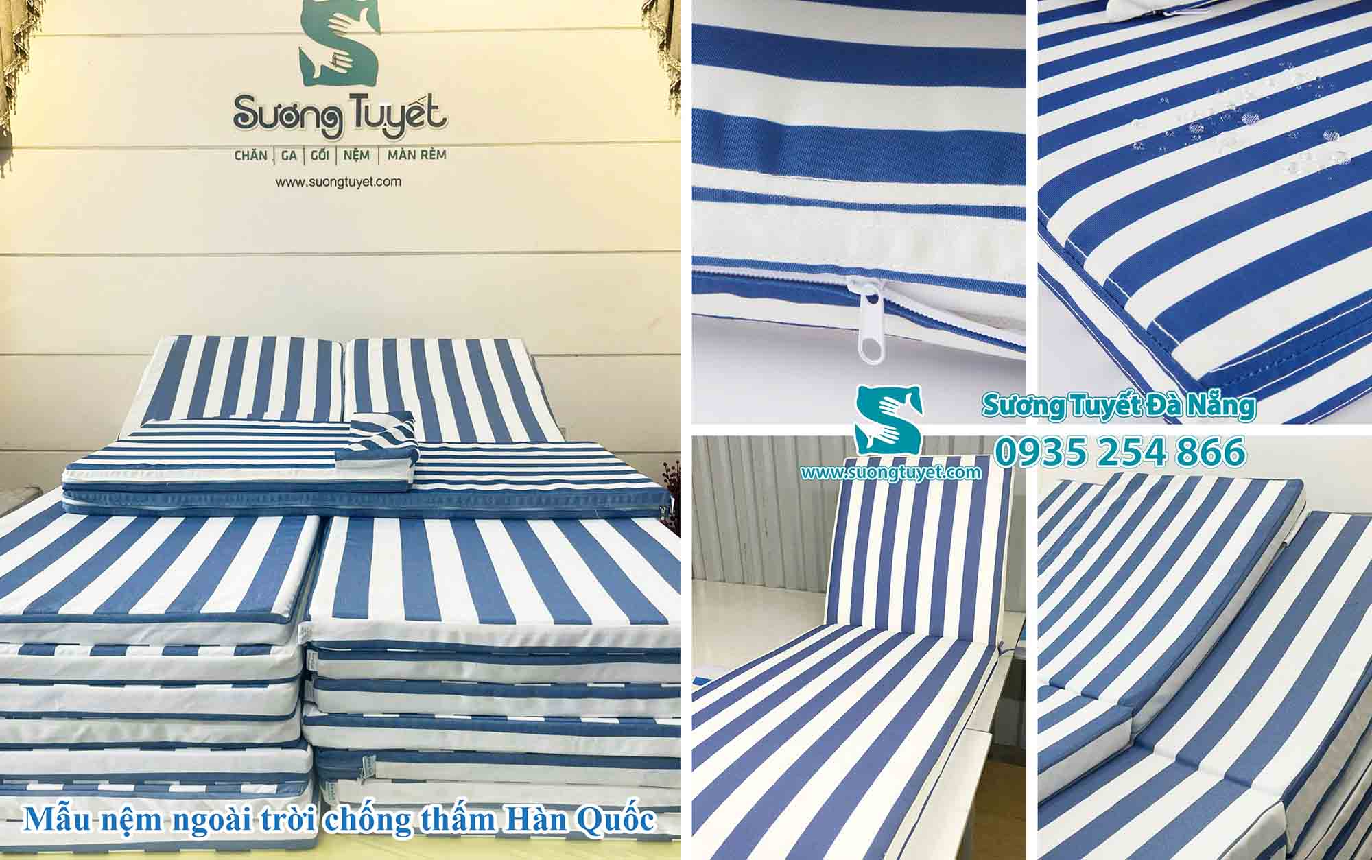 Sương Tuyết thường sản xuất nệm ghế hồ bơi từ vải Sunproof.