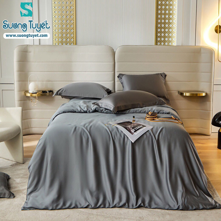 Bộ chăn ga tencel 60s trơn tru, óng và mịn.