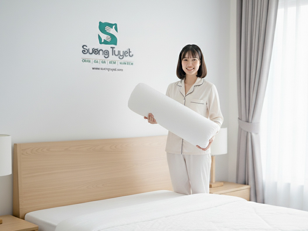 Sương Tuyết cũng có sản phẩm gối ôm bông và lông vũ êm ái.