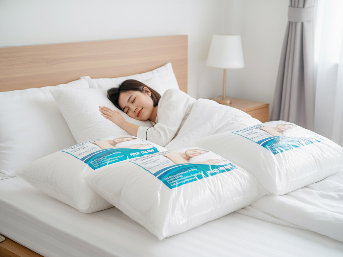 Gối gòn polyester vô trùng, êm ái, chất liệu bông tốt.