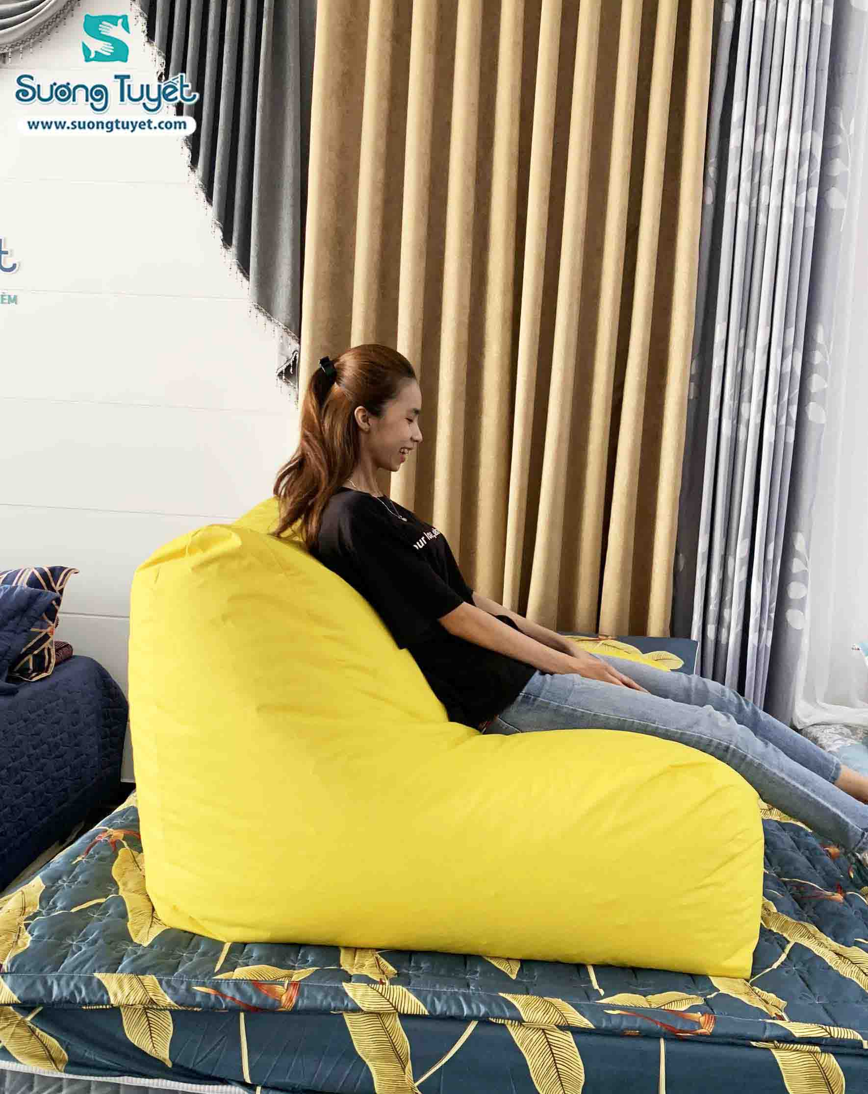 Ghế lười sofa bạn có thể chọn chất liệu vải chống thấm hoặc cotton.
