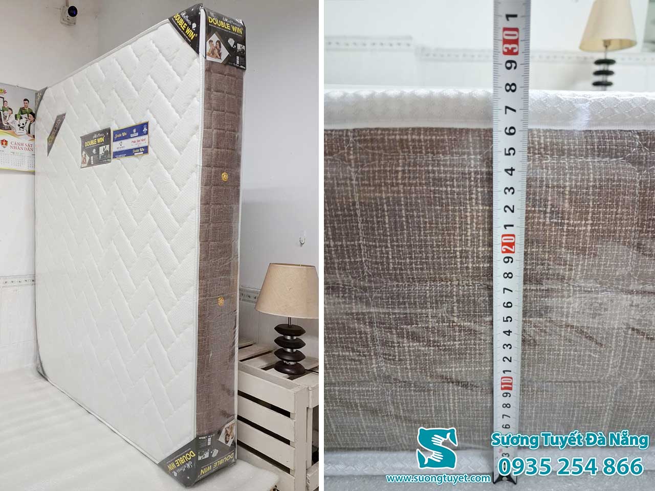 Độ d&agrave;y của nệm Double Win đo thực tế l&agrave; 28cm