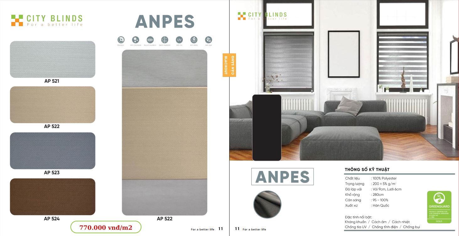 Mẫu rèm cầu vồng City Anpes: 770.000đ/m2.