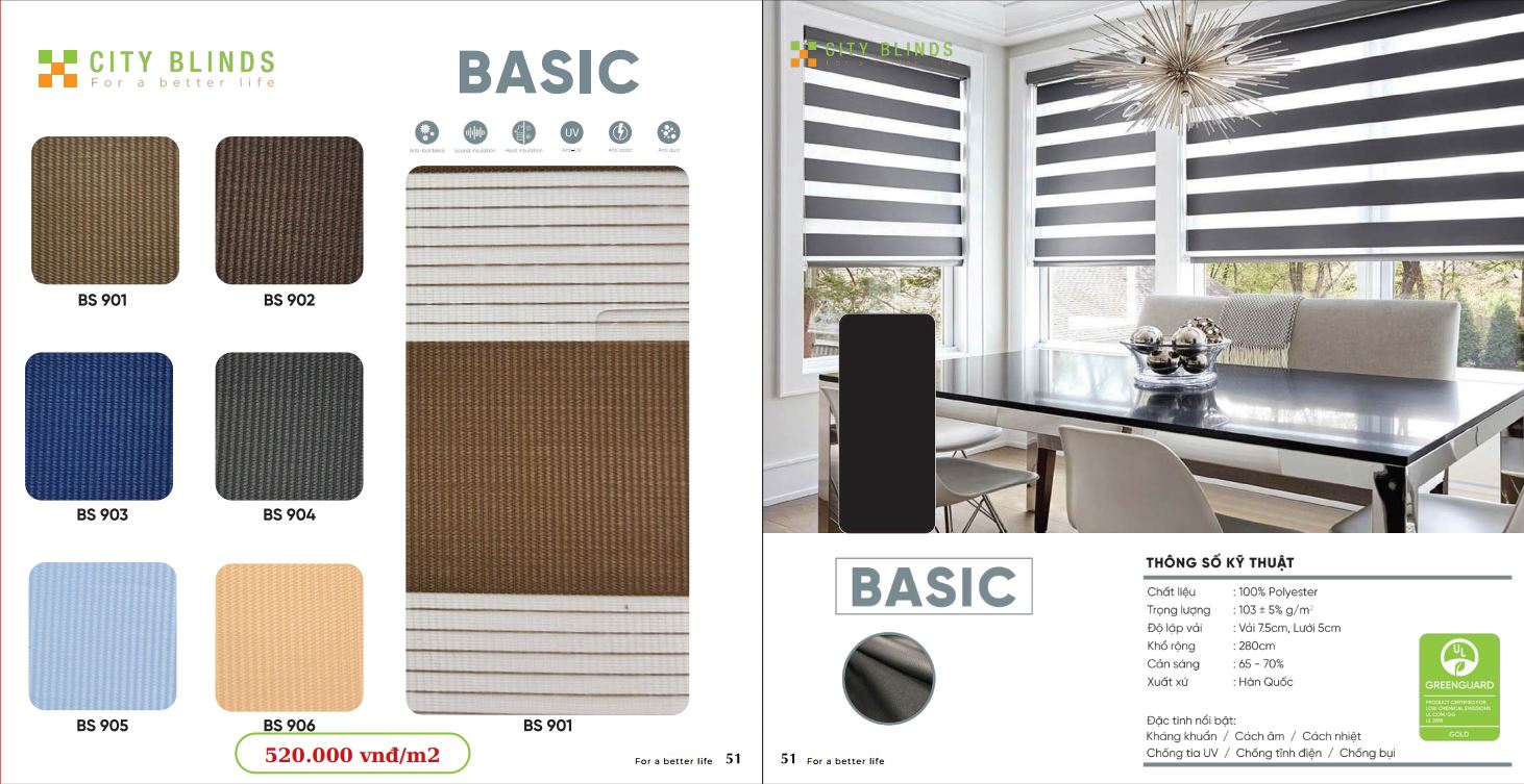 Mẫu rèm cầu vồng City Basic - 520.000đ/m2.