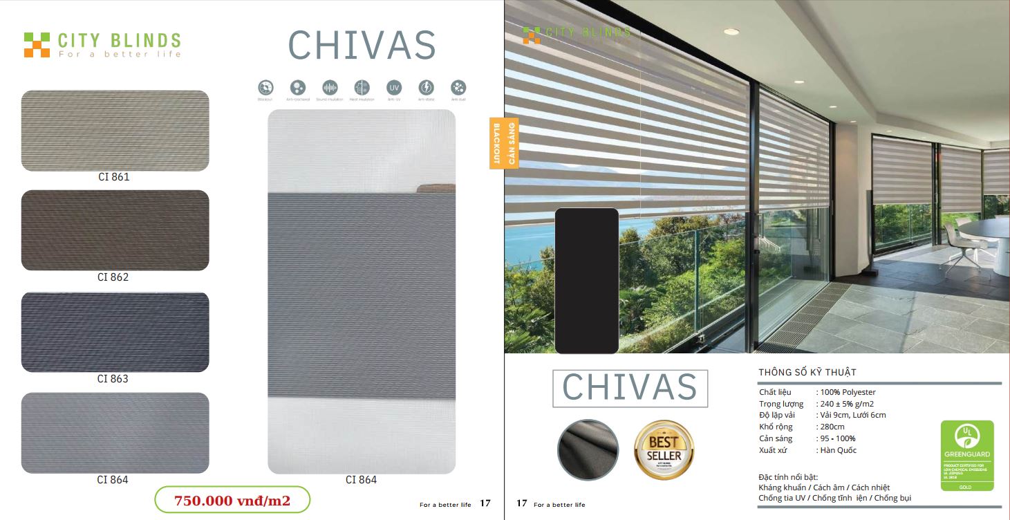 Mẫu rèm cầu vồng City Chivas: 750.000đ/m2.