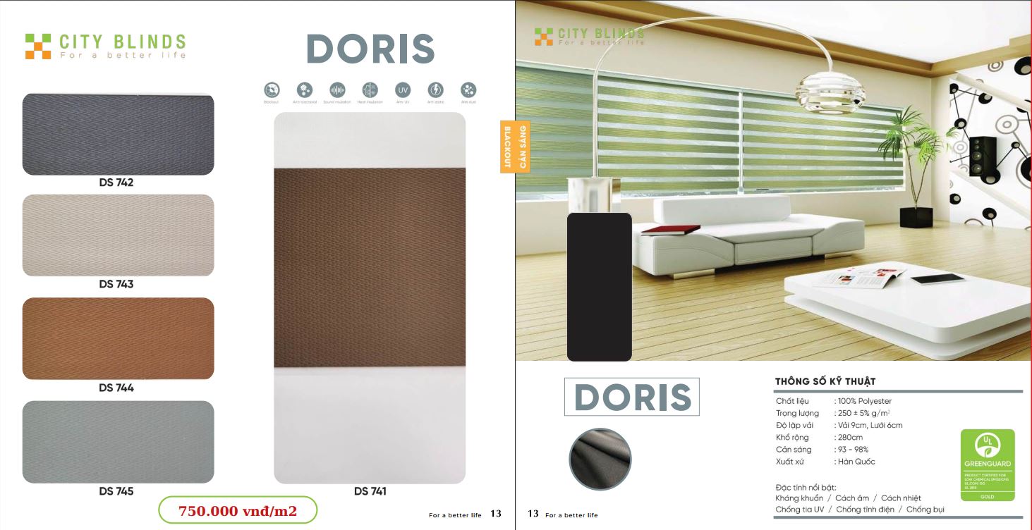 Mẫu rèm cầu vồng City Doris- 750.000đ/m2.