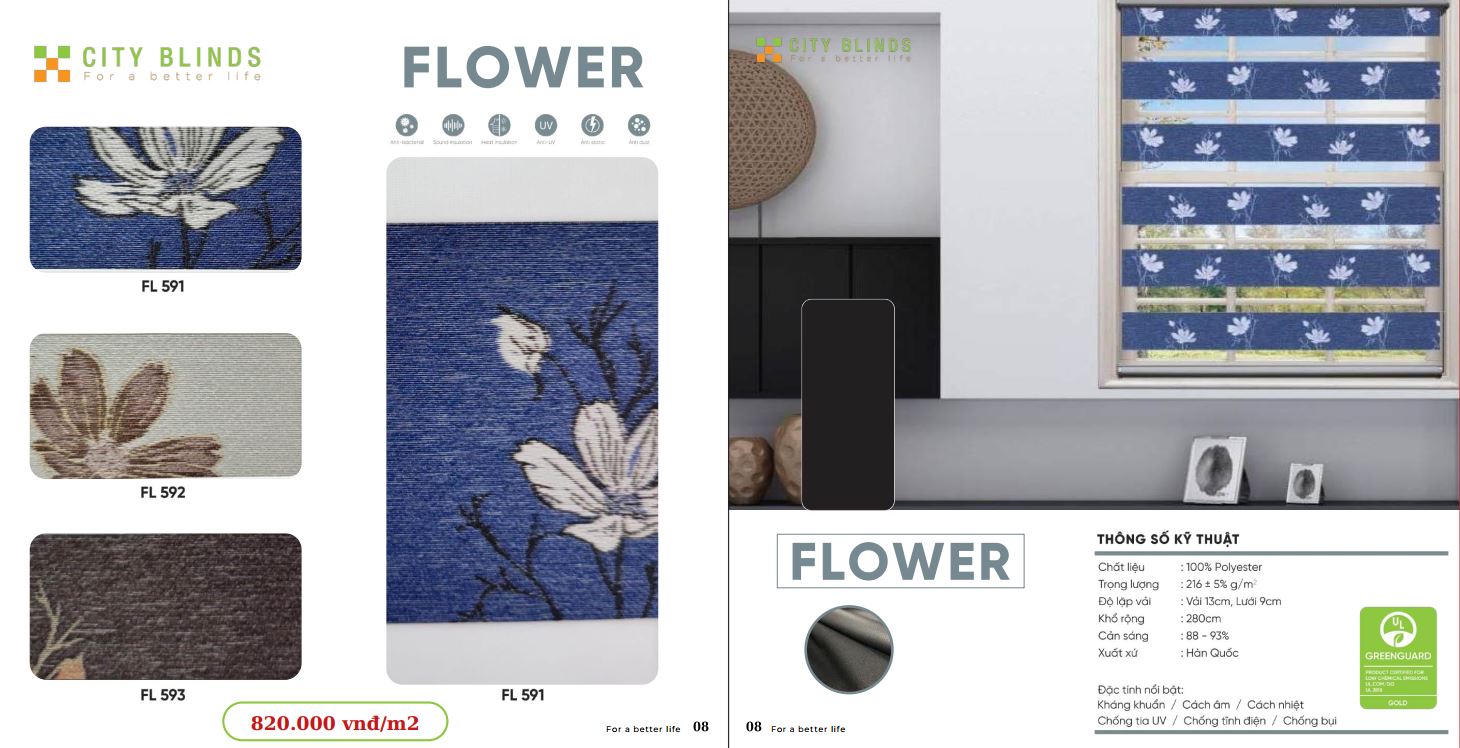 Mẫu rèm cầu vồng City Flower- 820.000đ/m2.