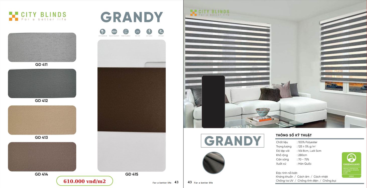 Mẫu rèm cầu vồng City Grandy - 610.000đ/m2.