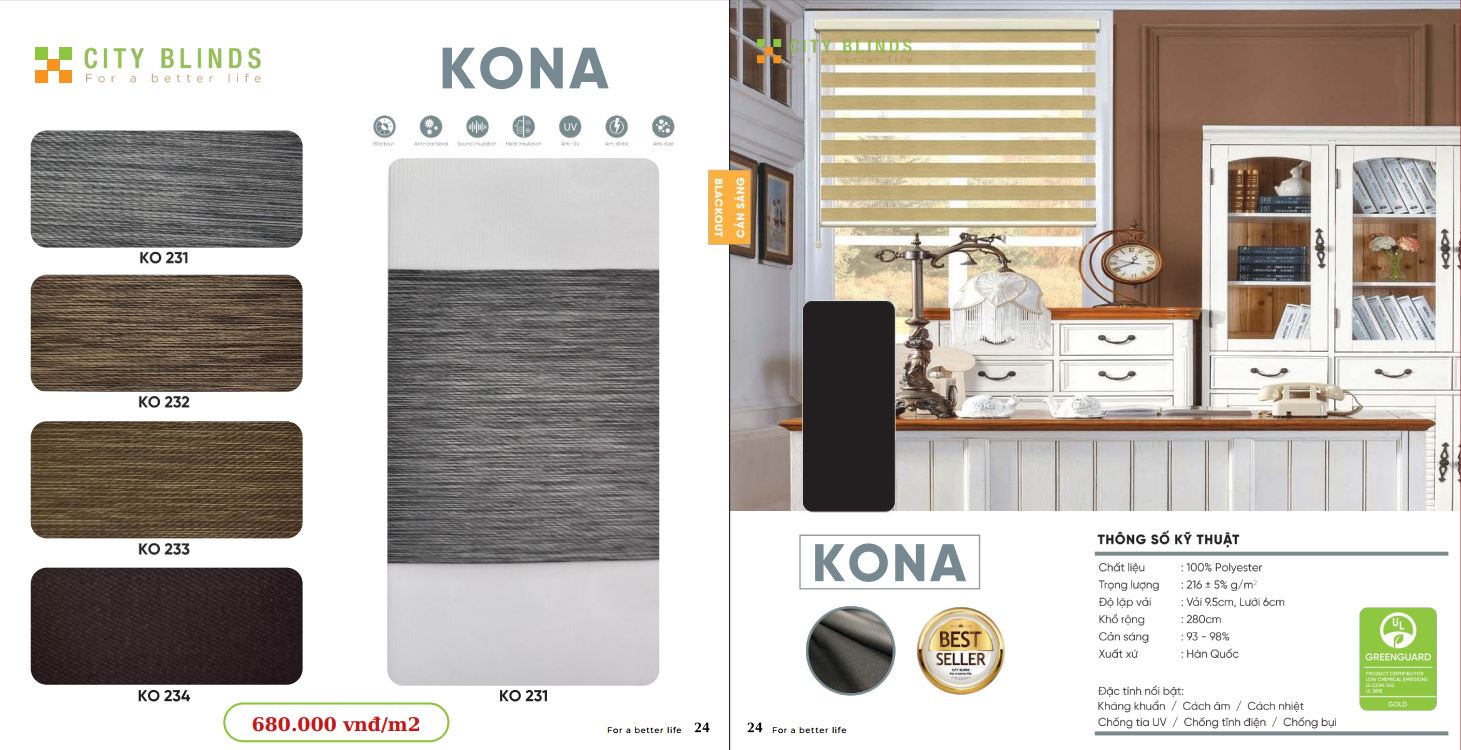 Mẫu rèm cầu vồng City Kona- 680.000đ/m2.