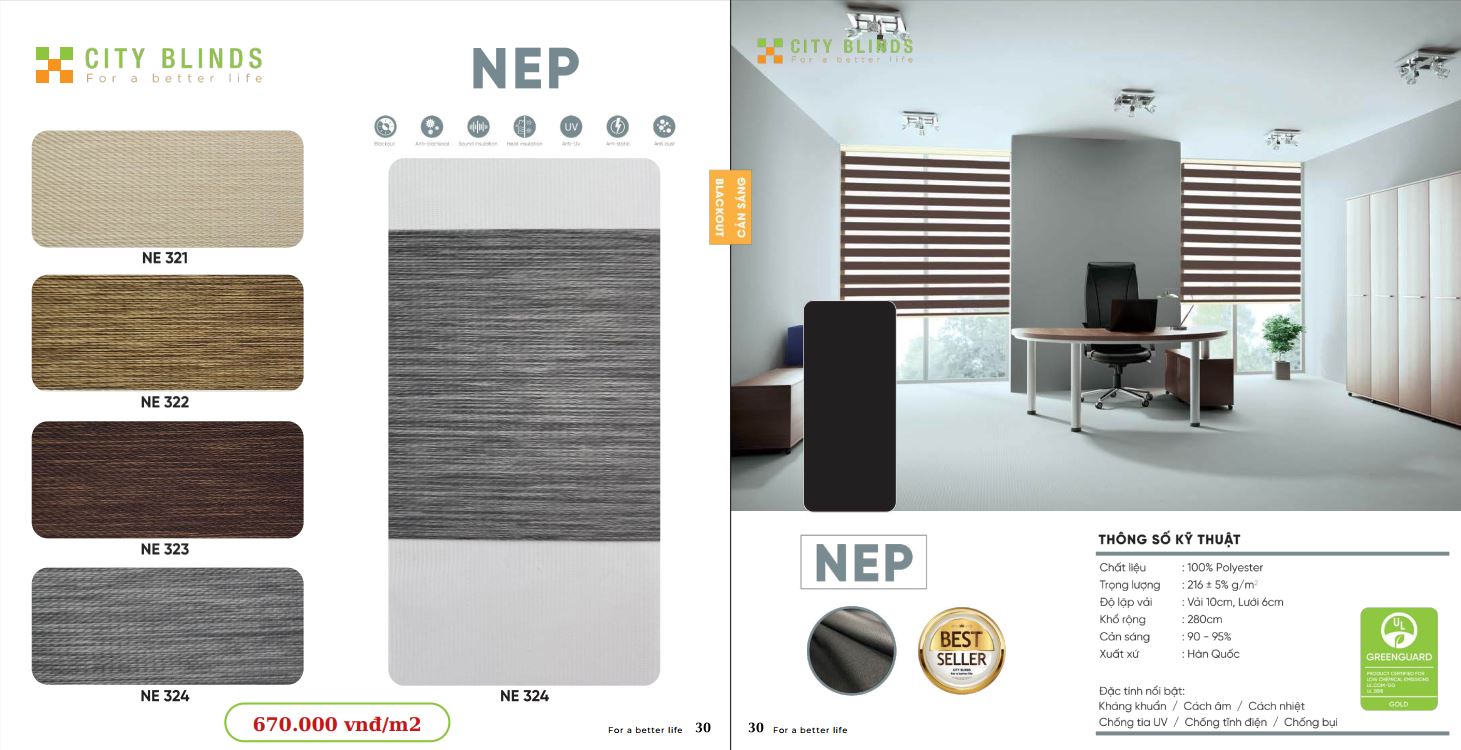 Mẫu rèm cầu vồng City Nep- 670.000đ/m2.