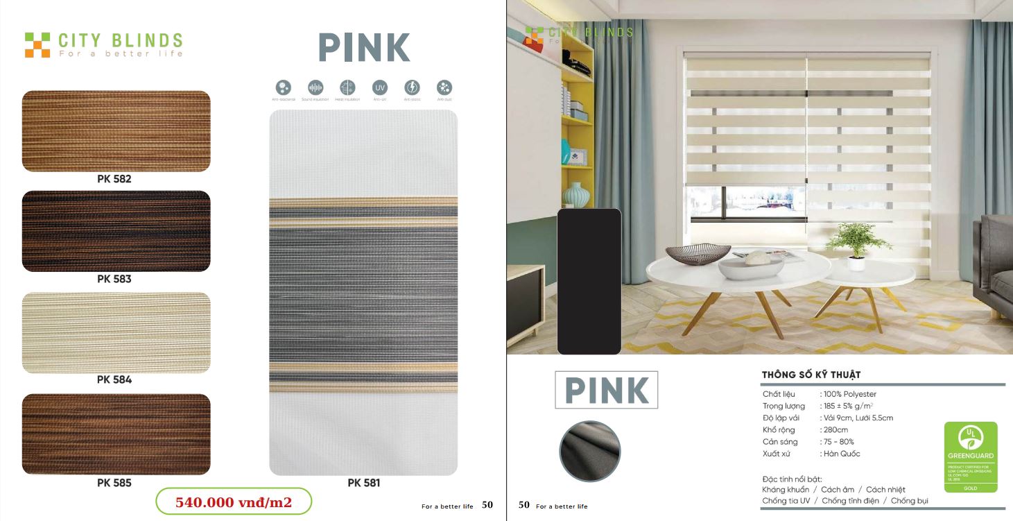 Mẫu rèm cầu vồng City Blind Pink - 540.000đ/m2.