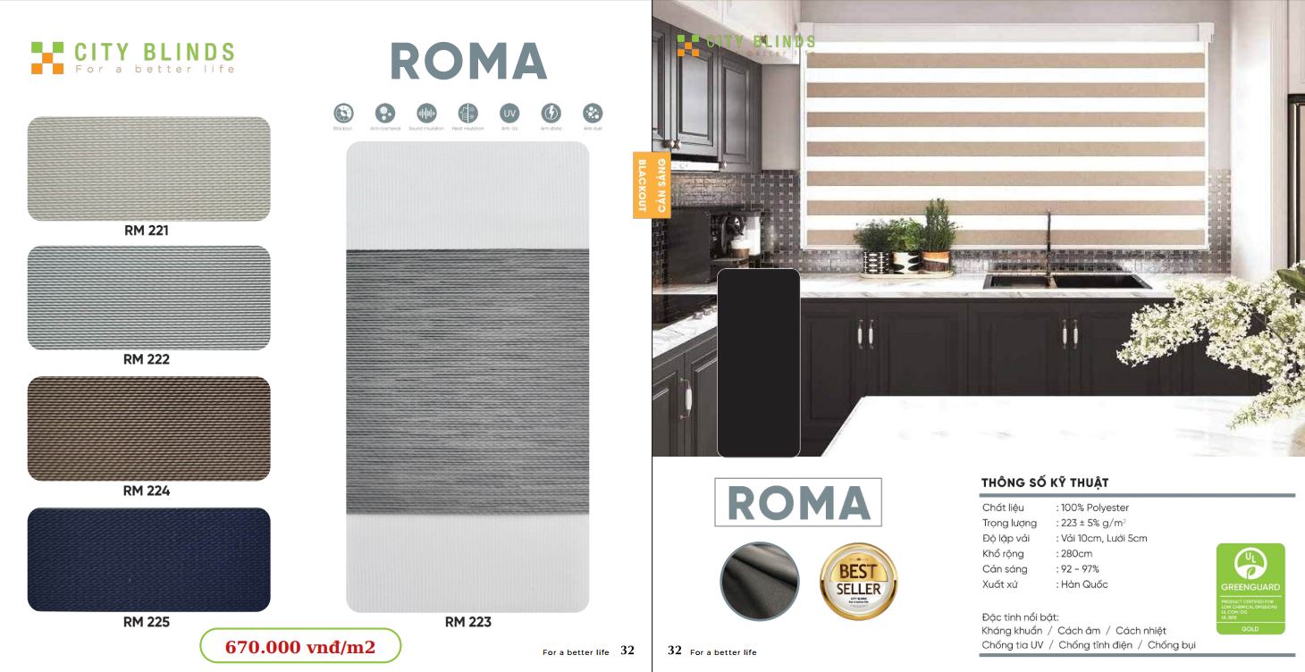 Mẫu rèm cầu vồng City Roma- 670.000đ/m2.