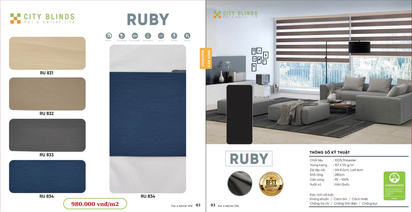 Mẫu rèm cầu vồng City Ruby- 980.000đ/m2.