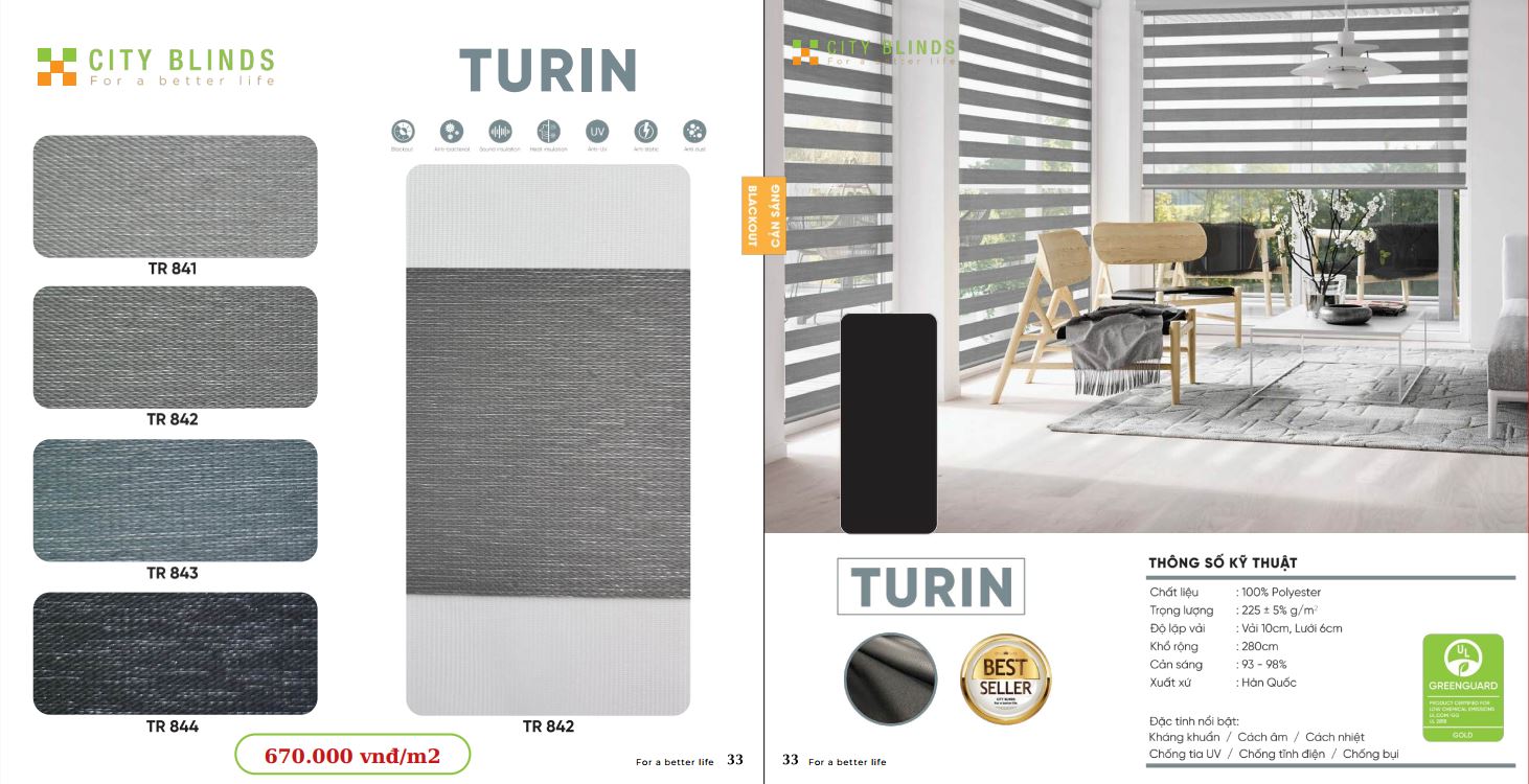 Mẫu rèm cầu vồng City Turin - 670.000đ/m2.