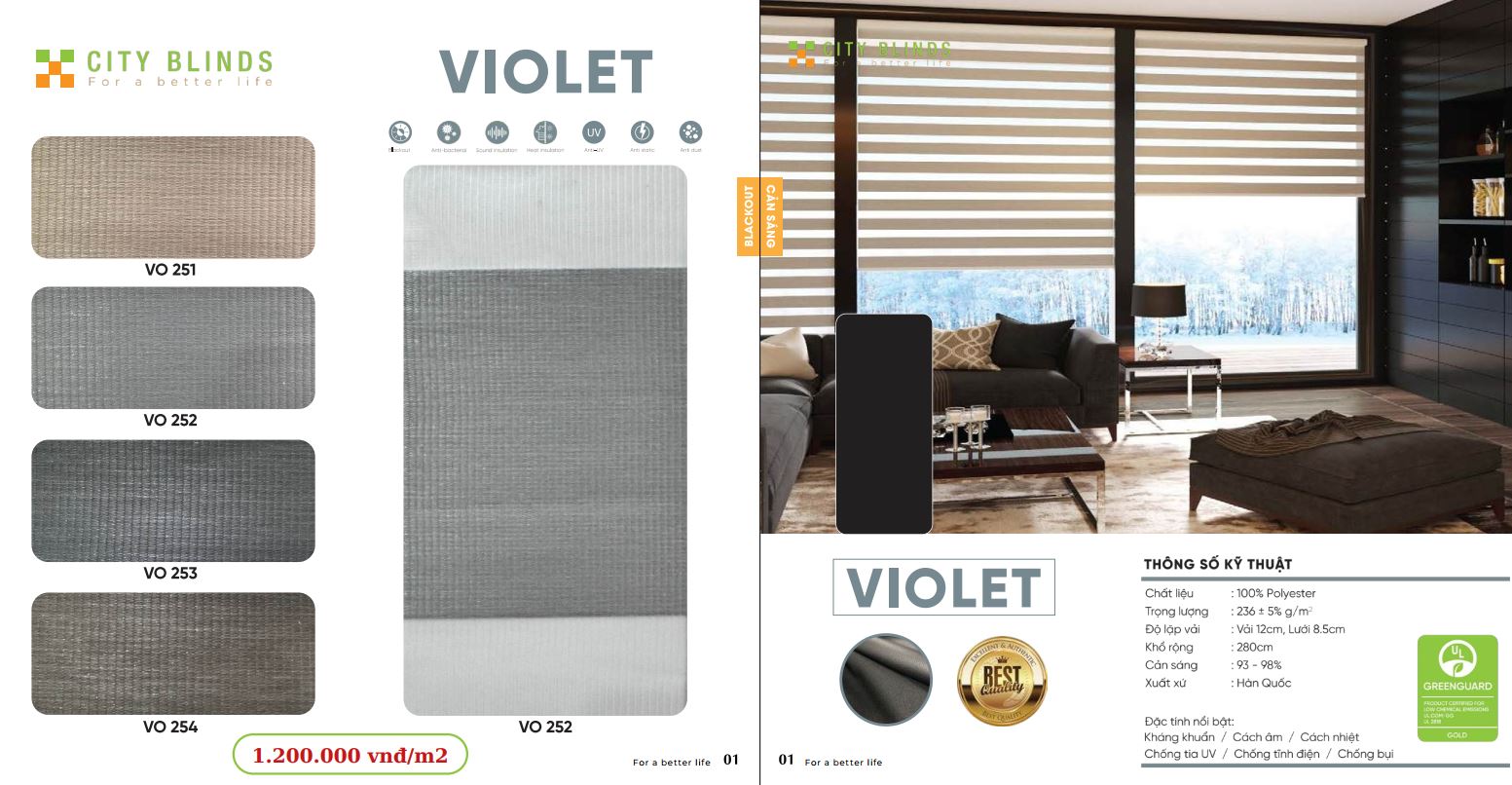 Mẫu rèm cầu vồng City Vilolet- 1.200.000đ/m2.