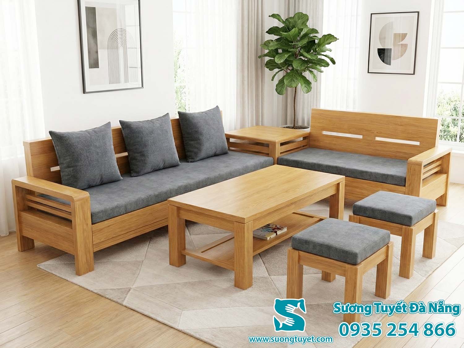 Nệm ghế gỗ màu xám hiện đại, phong cách, điềm đạm.