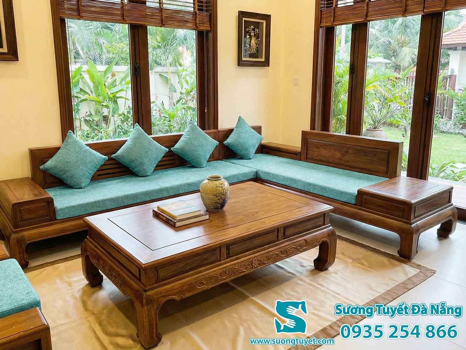 Bộ đệm ghế salon bắt mắt với t&ocirc;ng m&agrave;u giả gỗ tao nh&atilde;, nhẹ nh&agrave;ng.