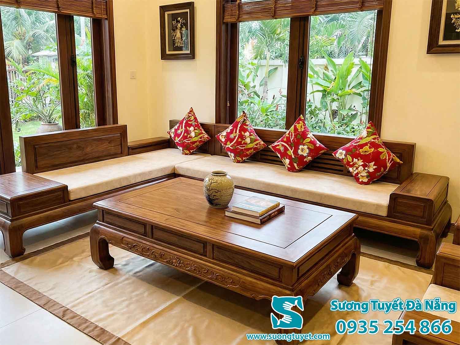 Bộ nệm ghế m&agrave;u ghi, chất liệu vải nhung hiện đại.