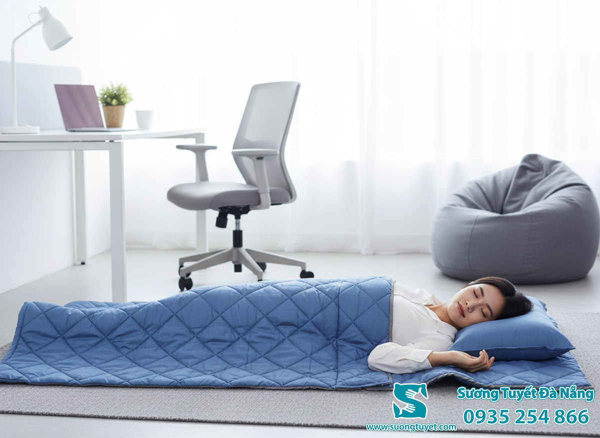 Túi ngủ văn phòng cấu tạo chần bông ấm áp.