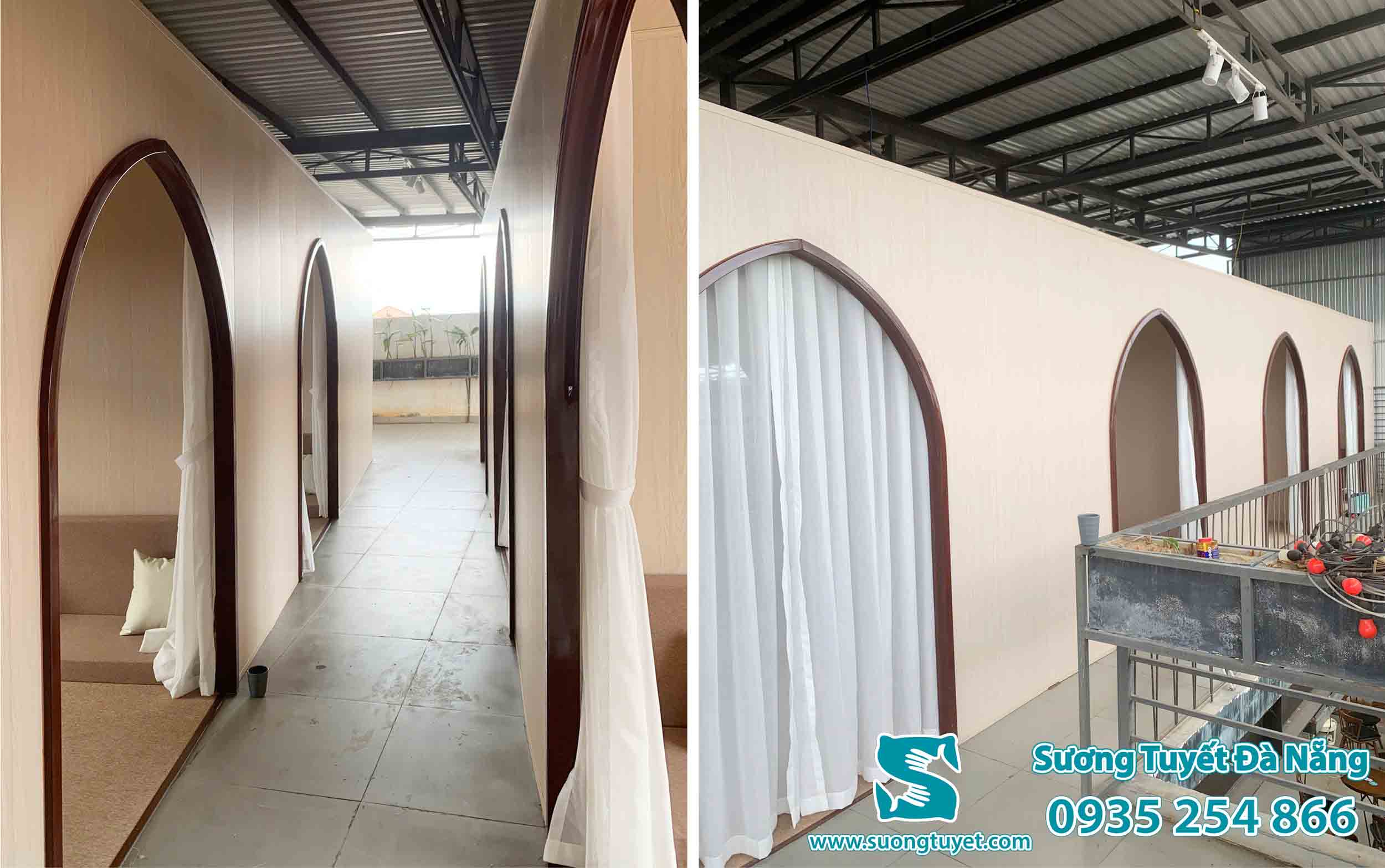Từng bộ rèm được lắp đặt tỉ mỉ, đúng khuôn khổ tạo nên hiệu ứng đều đặn, hiện đại.