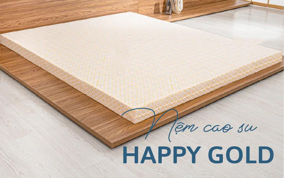Nệm Happy gold có vỏ màu vàng đồng vải gấm.