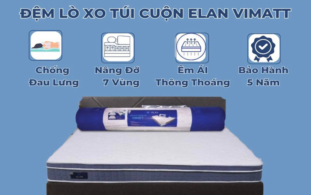 Nệm lò xo túi Elan là cái tên hiếm hoi có khả năng ép cuộn thành khối trụ.
