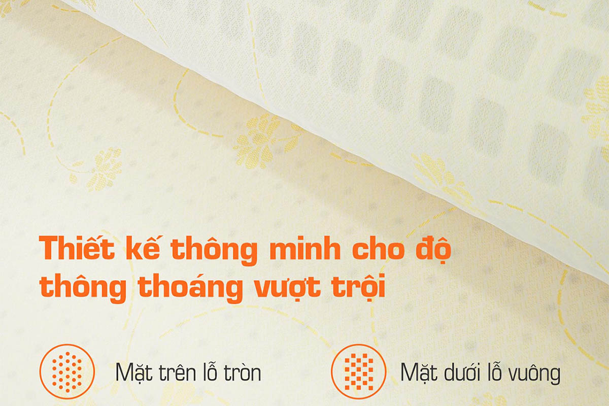 Nệm Việt Nhật được cải tiến lỗ thoáng khí để tránh hầm bí.