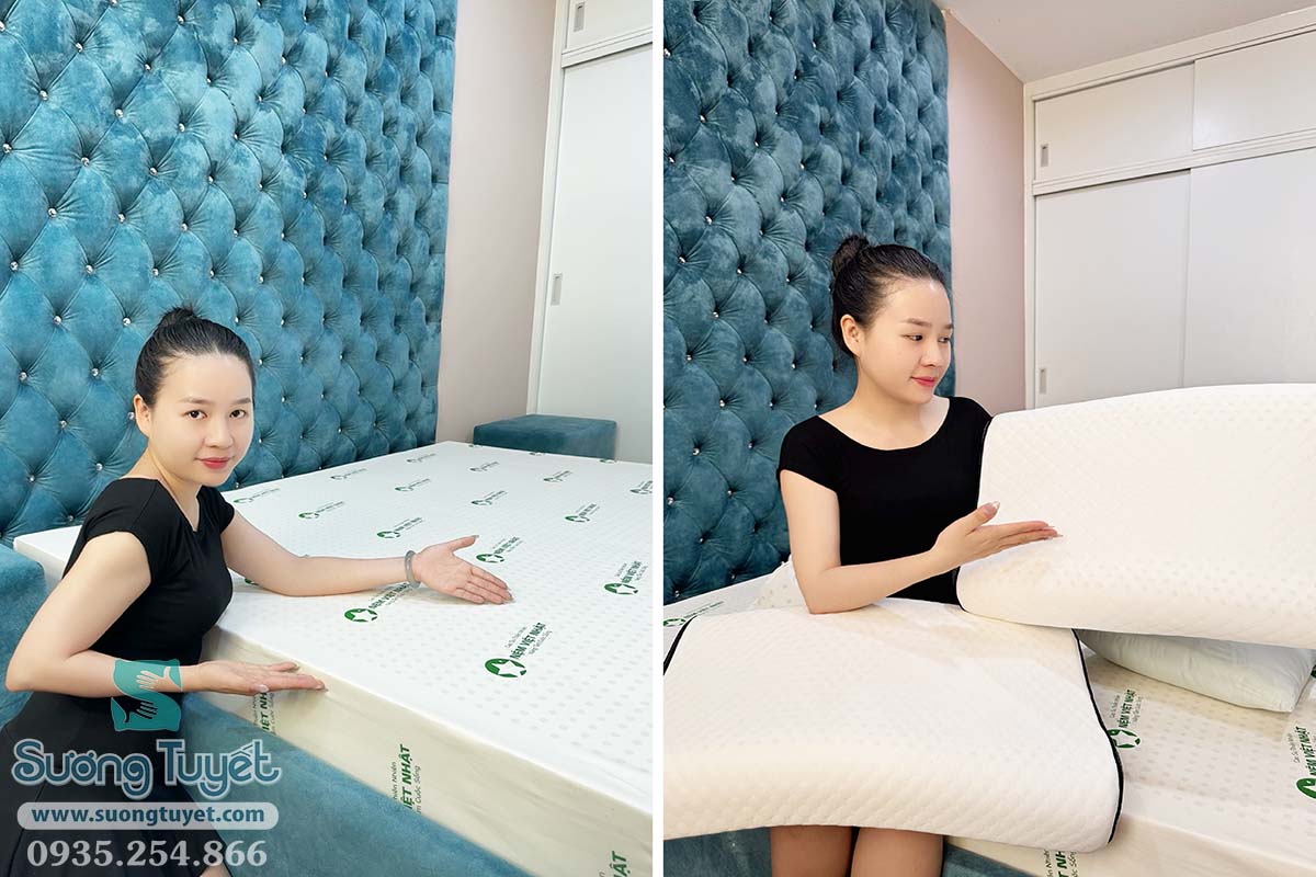 Khách hàng hứng khởi trải nghiệm nệm Việt Nhật.