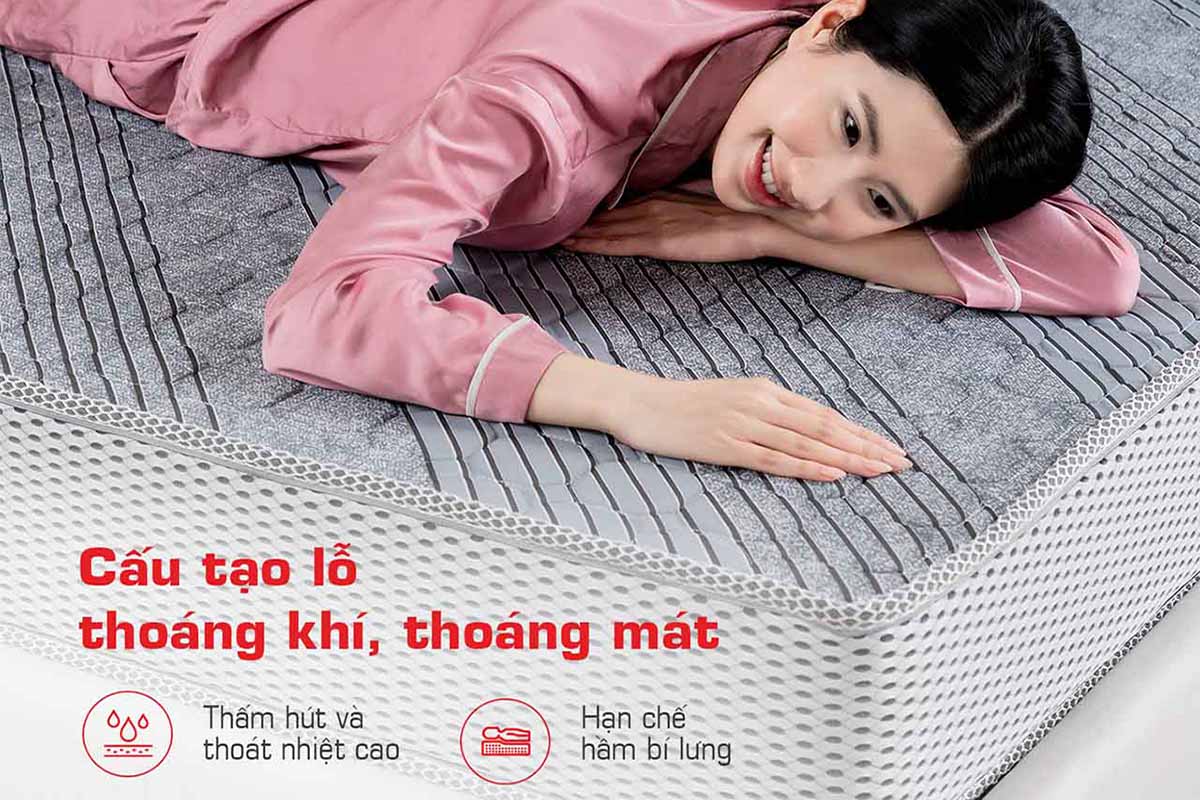 Nệm foam Nano có hàng trăm lỗ liti thoáng khí.