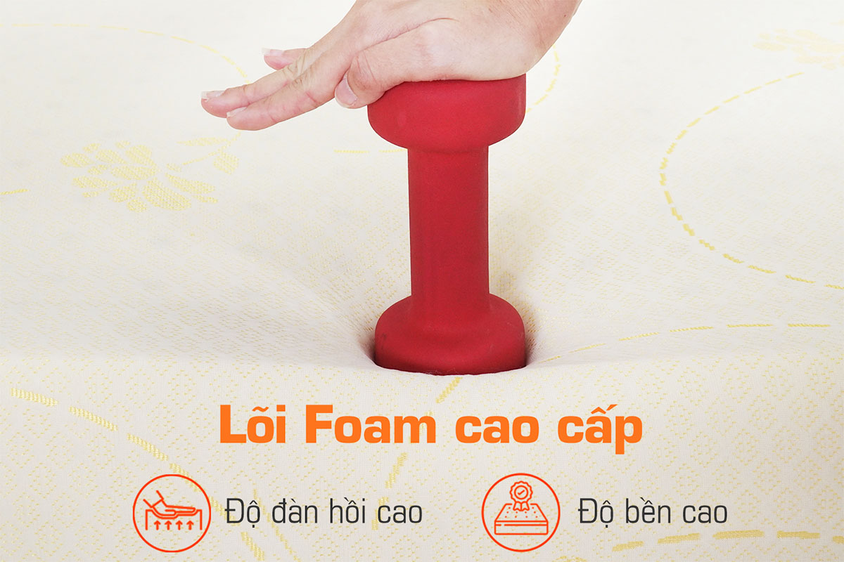 Lõi foam giúp nệm có độ đàn hồi tối ưu, không đau tức lưng.