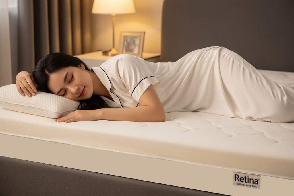 Nệm Retina giúp chị Quyên ngủ sâu giấc hơn.