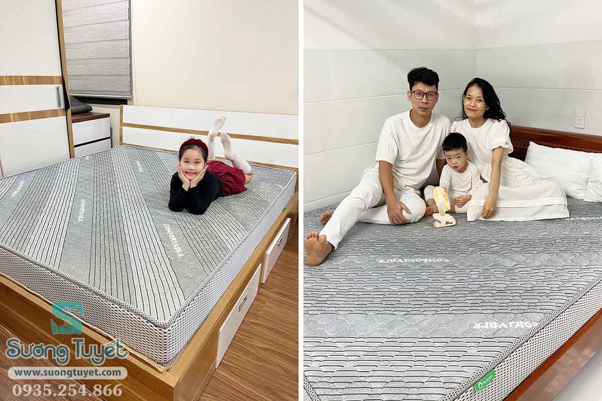 Nệm Nano có màu xám, chần viền các cạnh và cả bề mặt.