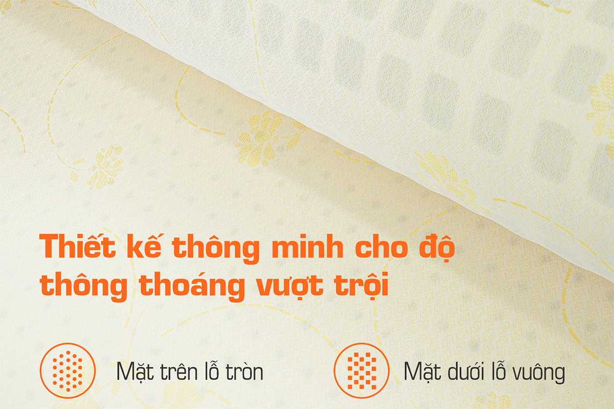 Thiết kế độc đáo mô phỏng nệm cao su thiên nhiên.