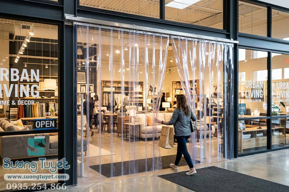 Nhiều nhà hàng, quán nước dùng rèm PVC vì tiện và dễ vệ sinh.
