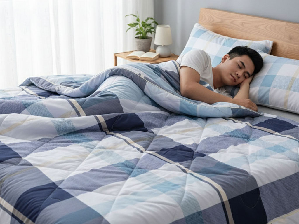 Cận cảnh mền tencel cotton êm ái ngoài thực tế.